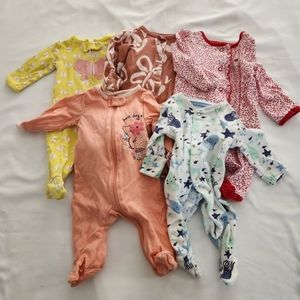 Newborn Bundle Long Sleeve Footie Pajamas, Girls